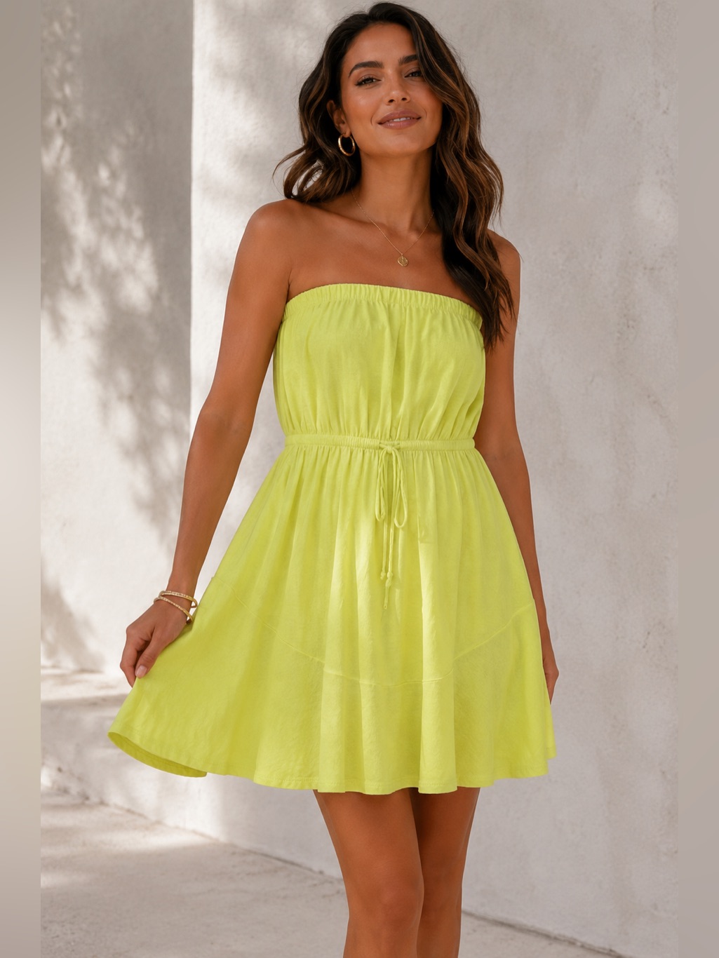 Rolla Coster Strapless Tie-Waist Dress In Lime
